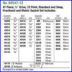 SK Tools 94547-12 Standard & Deep 12 Point SAE & Metric 3/8 Drive Socket Set