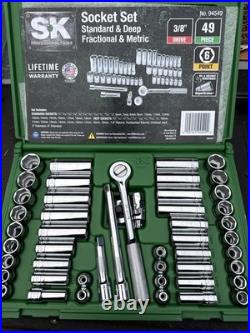 SK Tools USA Nos 3/8 Drive 49pc Socket Set 94549 Thumbwheel Metric SAE