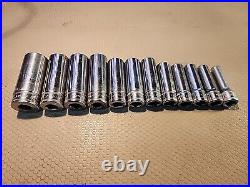 SNAP-ON TOOLS 12 Pc 3/8 DRIVE Metric DEEP CHROME 6 Pt SOCKET SET 211SFY 21mm-8mm