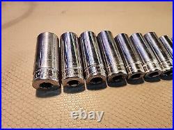 SNAP-ON TOOLS 12 Pc 3/8 DRIVE Metric DEEP CHROME 6 Pt SOCKET SET 211SFY 21mm-8mm