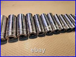 SNAP-ON TOOLS 12 Pc 3/8 DRIVE Metric DEEP CHROME 6 Pt SOCKET SET 211SFY 21mm-8mm