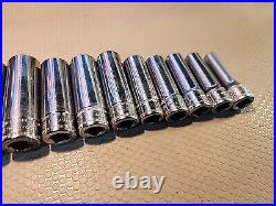 SNAP-ON TOOLS 12 Pc 3/8 DRIVE Metric DEEP CHROME 6 Pt SOCKET SET 211SFY 21mm-8mm