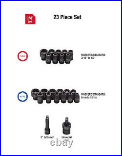 SUNEX TOOLS 1/4 Drive Magnetic Impact Socket Set, 6-pt, Metric & Standard
