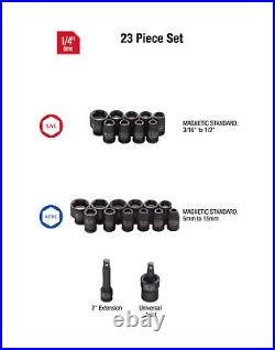 SUNEX TOOLS 1/4 Drive Magnetic Impact Socket Set, 6-pt, Metric & Standard SUNEX TOOLS 1/4 Drive Magnetic Impact Socket Set, 6-pt, Metric & Standard