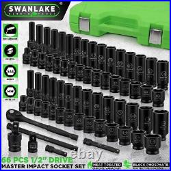 SWANLAKE 1/2 Drive Set, 66-Piece Standard SAE 3/8-1-1/4 and Metric 8-24mm