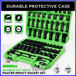 SWANLAKE 1/2 Drive Set, 66-Piece Standard SAE 3/8-1-1/4 and Metric 8-24mm SWANLAKE 1/2 Drive Set, 66-Piece Standard SAE 3/8-1-1/4 and Metric 8-24mm