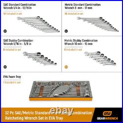 Sae/Metric Standard and Stubby Combination Ratcheting Wrench Set in EVA Tray 32
