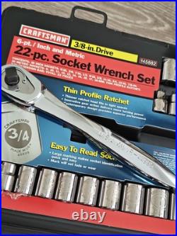 Sears Craftsman Tools USA 3/8 Dr 22pc Socket Wrench Set Easy Read Thin Ratchet