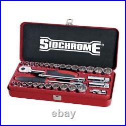 Sidchrome 32 Pcs 3/8 Dr Socket Set Metric & Af With Ratchets Extensions Scmt131