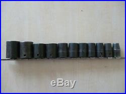 Snap On 11 Piece 1/2 Drive Imperial A/F SAE Shallow 6pt Impact Socket Set 3/8-1