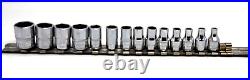 Snap On 14 pc. Socket Set 1/4 drive Standard & Metric with storage rail 6 Point