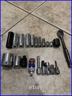 Snap On 23 Piece 3/8 1/2 Drive Ratchet & Socket Lot