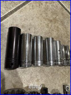 Snap On 23 Piece 3/8 1/2 Drive Ratchet & Socket Lot