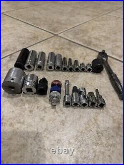 Snap On 23 Piece 3/8 1/2 Drive Ratchet & Socket Lot