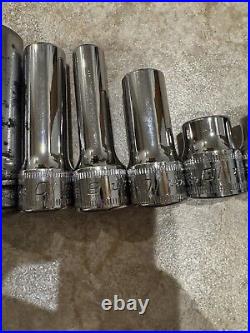 Snap On 23 Piece 3/8 1/2 Drive Ratchet & Socket Lot