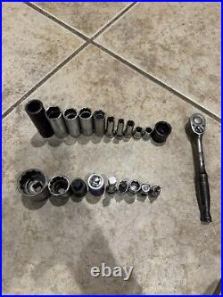 Snap On 23 Piece 3/8 1/2 Drive Ratchet & Socket Lot
