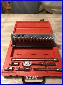 Snap On 3/8 Drive Ratchet Set And Deep Sockets Flank Drive In Carry Case NEW