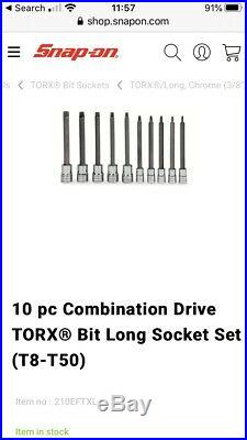 Snap On Tools 10pc Extra Long TORX Bit Removal Socket Driver Set