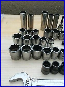 Snap On Tools Lot 50 pc mixed SAE, Metric Sockets, Wrenches 3/8 drive sets