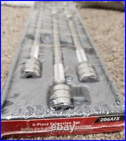 Snap-onT. 206AFX. 6 Piece 3/8 Drive Knurled Chrome Socket Extension Set. New