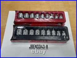 Snap-on Tools NEW 18pc 3/8 Drive SAE & Metric Chrome Low Profile Socket Sets