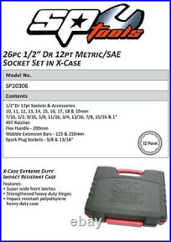 Sp Tools Socket Set 26pc 1/2dr 12pt Metric/sae In X-case (sp20306)