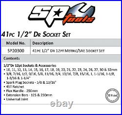 Sp Tools Socket Set 41pc 1/2dr 12pt Metric/sae Chrome Vanadium Sp20300