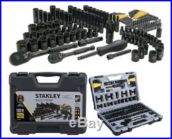 Stanley 123 Piece Mechanics Tool Set Hard Case Standard SAE Metric Black Chrome