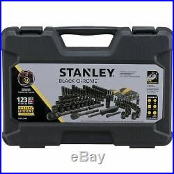 Stanley 123 Piece Mechanics Tool Set Hard Case Standard SAE Metric Black Chrome