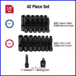 Sunex 3342 42pc 3/8 Dr. Standard & Deep SAE & Metric Master Impact Socket Set