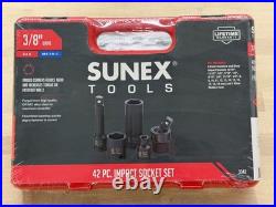 Sunex 3342 42pc 3/8 Dr. Standard & Deep SAE & Metric Master Impact Socket Set