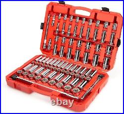 TEKTON 1/2 Inch Drive 6-Point Socket and Ratchet Set, 84-Piece SAE/METRIC
