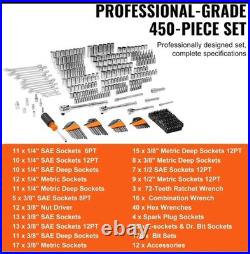 VEVOR 450-Piece Mechanics Tool Set Chrome Vanadium SAE Metric with Case