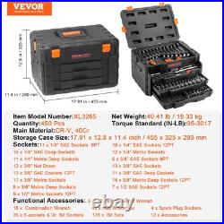 VEVOR Mechanics Tool Set and Socket Set 1/4in 3/8in 1/2 in Drive Sockets 450Pcs VEVOR Mechanics Tool Set and Socket Set 1/4in 3/8in 1/2 in Drive Sockets 450Pcs