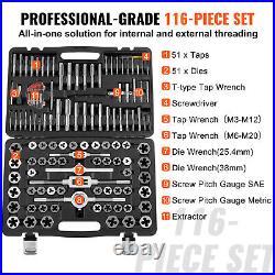 VEVOR Tap and Die Set 116Pcs Metric and SAE Size Bearing Steel Threading Tool