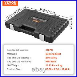 VEVOR Tap and Die Set 116Pcs Metric and SAE Size Bearing Steel Threading Tool