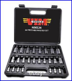 VIM 26pc Master Hex Bit Socket Set SAE 3/32 to 3/4 & Metric 2mm-19mm #HMS26