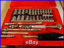 Vintage 37Pc Snap On 1/4 Drive 6Pt Socket Set SAE & Metric Withcase & Accessories