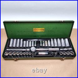 Vintage SK 3/8 Drive Shallow Deep SAE & Metric Socket Set with Case 38 Piece USA