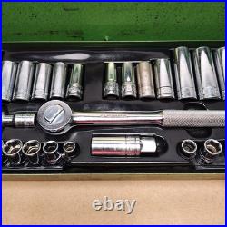 Vintage SK 3/8 Drive Shallow Deep SAE & Metric Socket Set with Case 38 Piece USA