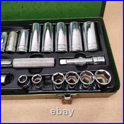 Vintage SK 3/8 Drive Shallow Deep SAE & Metric Socket Set with Case 38 Piece USA
