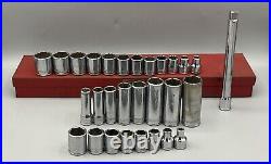 Vtg 1st Gen Kobalt USA 3/8 Drive 29-Piece Socket Set in Husky Metal Box SAE MM