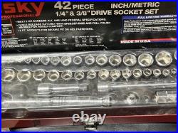 Vtg (NOS)Husky 3/8 & 1/4 Drive Socket Lot 42pc Set with Metal Case USA Tools
