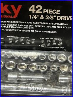 Vtg (NOS)Husky 3/8 & 1/4 Drive Socket Lot 42pc Set with Metal Case USA Tools
