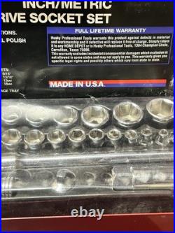 Vtg (NOS)Husky 3/8 & 1/4 Drive Socket Lot 42pc Set with Metal Case USA Tools