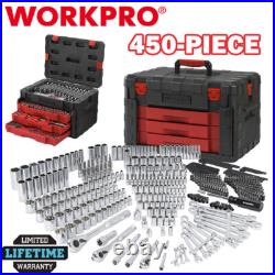 WORKPRO 450 Pieces Mechanics Tool Set SAE/METRIC SOCKETS With 3 Drawer Case Box WORKPRO 450 Pieces Mechanics Tool Set SAE/METRIC SOCKETS With 3 Drawer Case Box