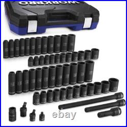 WORKPRO 55PC 1/2 Drive Deep Shallow Impact Socket Set SAE Metric 6 Point Socket
