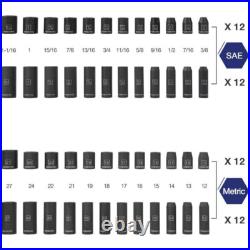 WORKPRO 55PC 1/2 Drive Deep Shallow Impact Socket Set SAE Metric 6 Point Socket