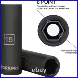 WORKPRO 55PC 1/2 Drive Deep Shallow Impact Socket Set SAE Metric 6 Point Socket WORKPRO 55PC 1/2 Drive Deep Shallow Impact Socket Set SAE Metric 6 Point Socket