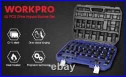 WORKPRO 55PC 1/2 Drive Impact Socket Set withExtension Bars SAE Metric Tools NEW